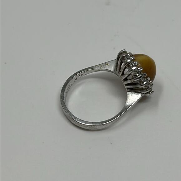 Vintage HGE IPC Marking 14 K Honey Color Stone Tiger Eye Ring Size 5 - Picture 4 of 10